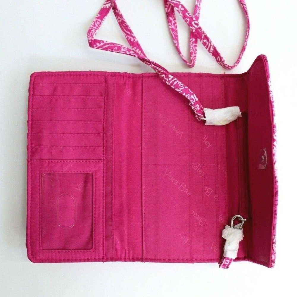Vera Bradley Pink Stamped Paisley Crossbody Strap Wallet Bag - Picture 6 of 7